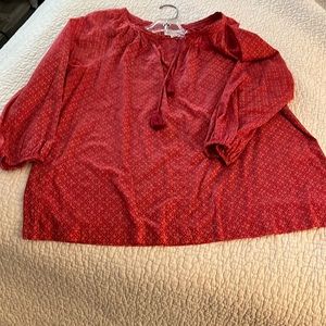 Velvet by Graham and Spencer Red print cotton boho top Size Large